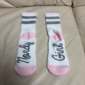 ARTHUR GEORGE Nordy Girl Pink Stripe White Crew Socks
